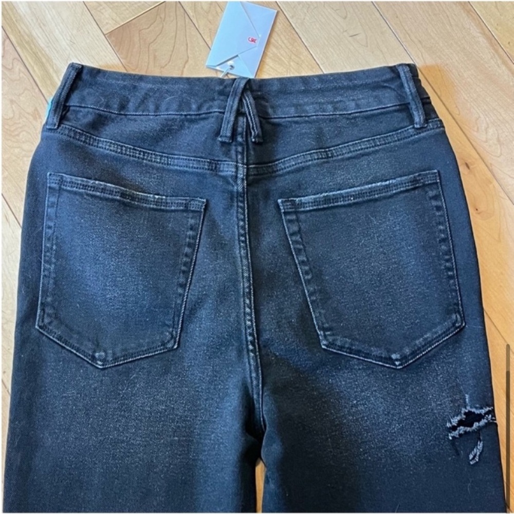 NWT Good American Good Curve High Rise Raw Hem Distressed Black Jeans ten (10) - Picture 9 of 11